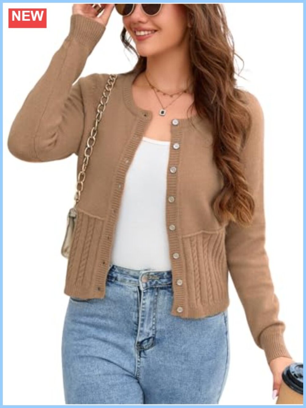 Cropped Cable Knit Cardigan Long Sleeve Button Down Shrug Sweater